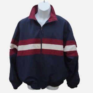Vintage Ivy Crew Sport Men Large  Zip Navy Maroon White  Stripe Windbreaker